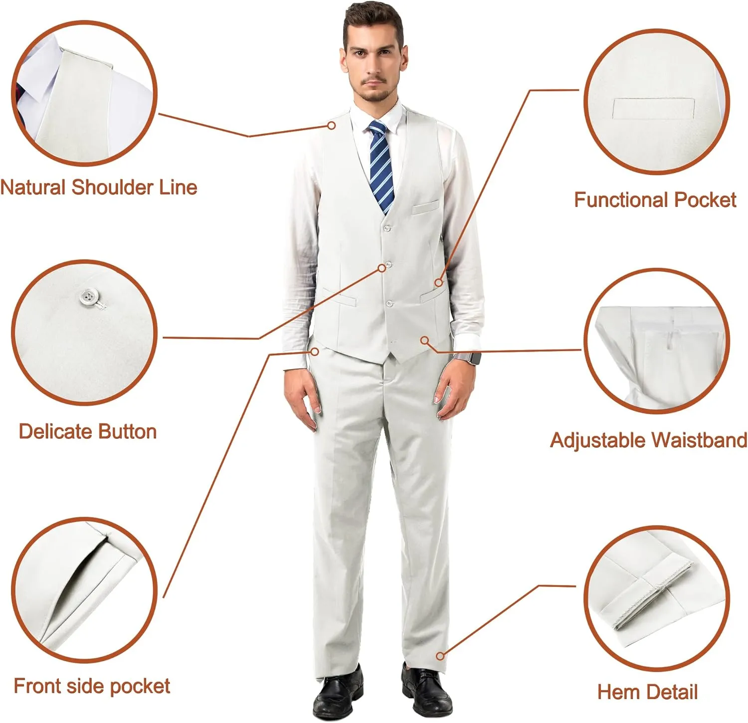 Men Suit Slim Fit 3 Piece Set Wedding Business Suits for Man Solid Formal Prom Tuxedo & Vest & Pants