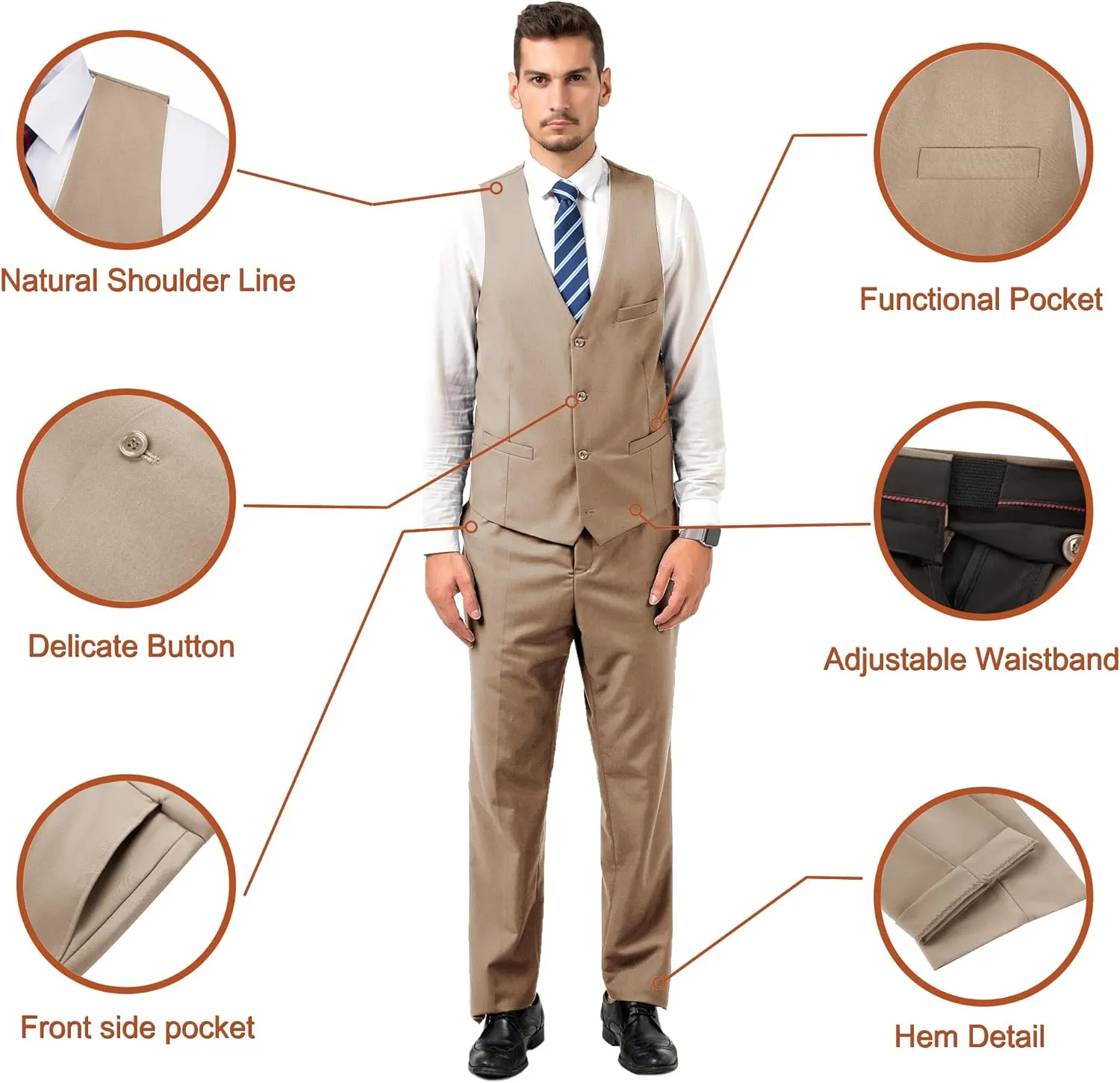Men Suit Slim Fit 3 Piece Set Wedding Business Suits for Man Solid Formal Prom Tuxedo & Vest & Pants