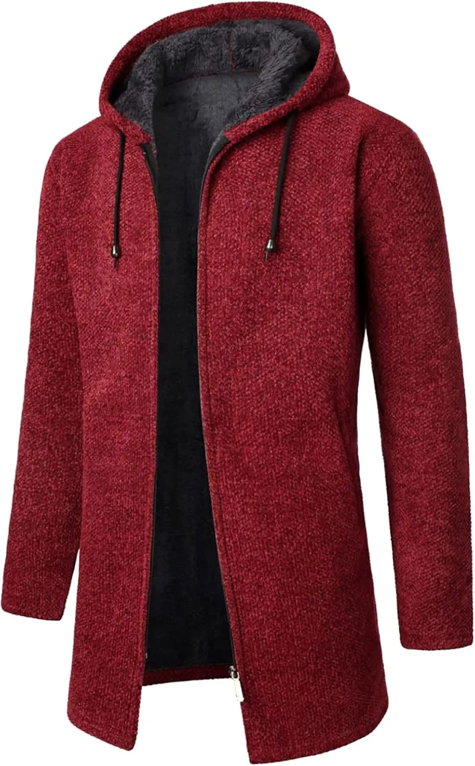 Mens Bomber Jackets Plush Plaid Knitting Drawstring Coat Sweater Warm Solid Color Jackets Tops Winter Jackets
