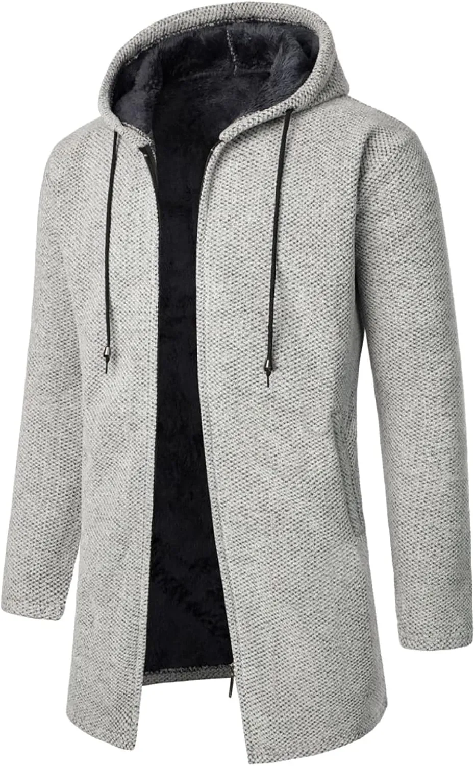 Mens Bomber Jackets Plush Plaid Knitting Drawstring Coat Sweater Warm Solid Color Jackets Tops Winter Jackets