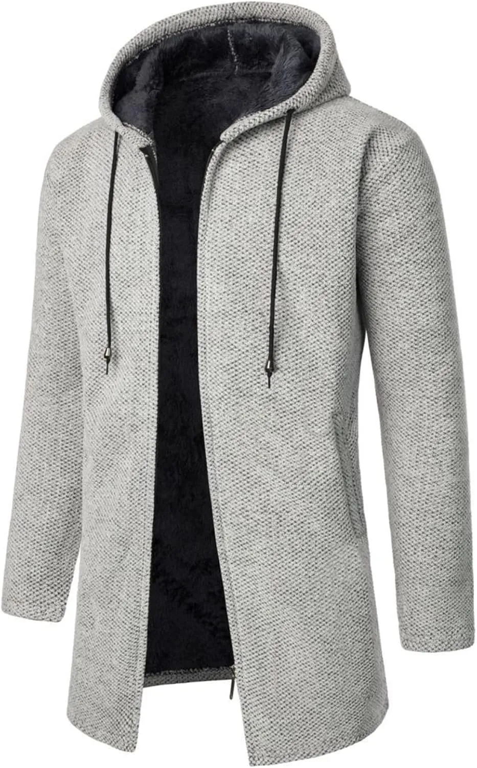 Mens Bomber Jackets Plush Plaid Knitting Drawstring Coat Sweater Warm Solid Color Jackets Tops Winter Jackets