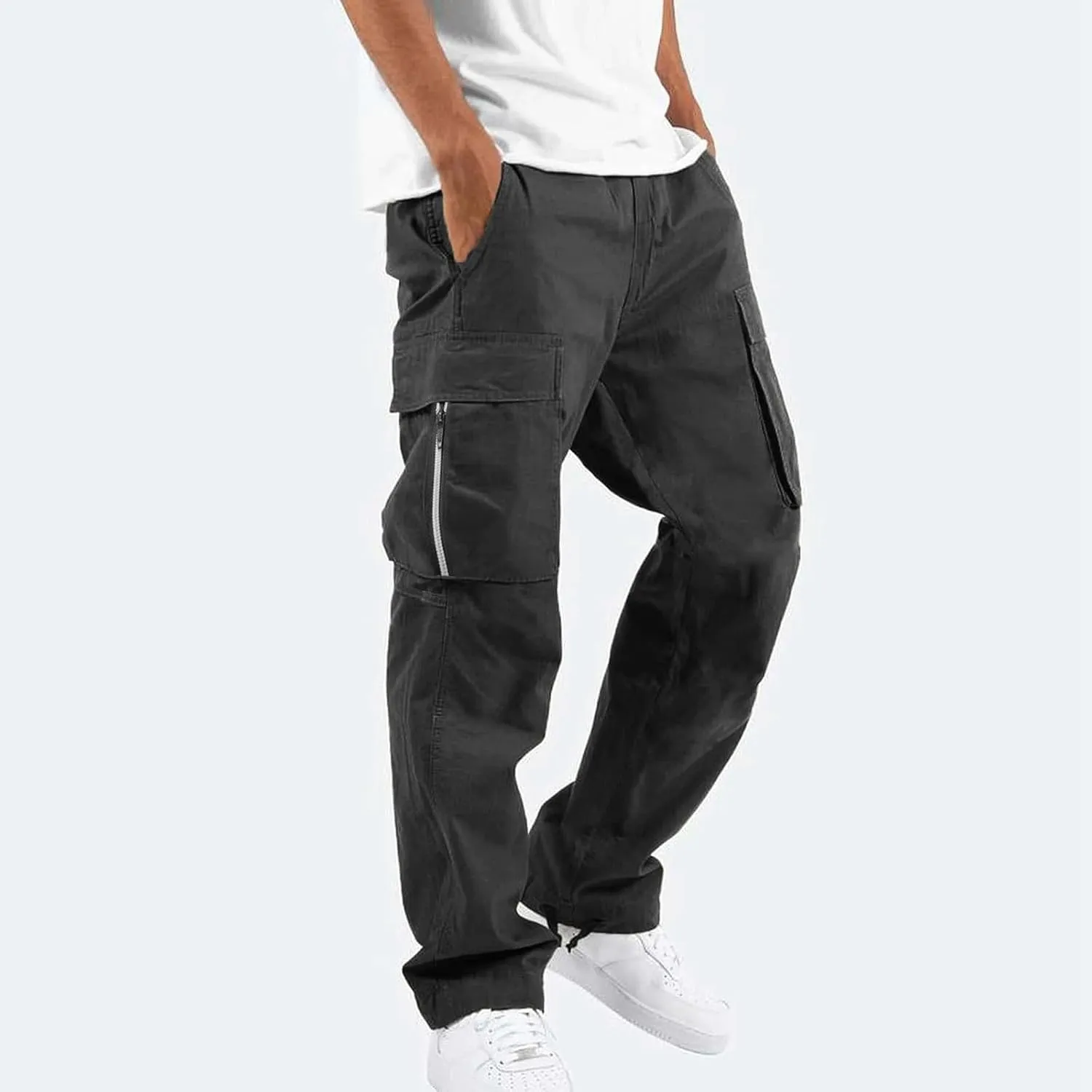 Men's Cargo Casual Sweatpants Multi-Pocket Durable Cargo Pants Casual Baggy Cargo Work Travel Pants Loose Fit Pants