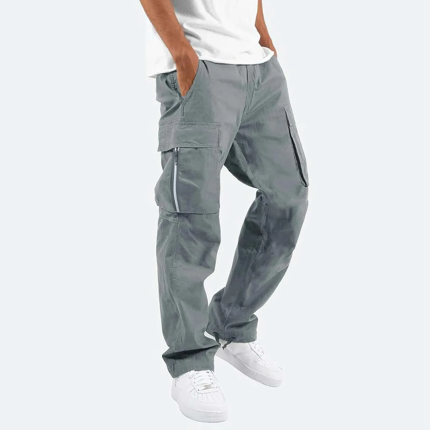 Men's Cargo Casual Sweatpants Multi-Pocket Durable Cargo Pants Casual Baggy Cargo Work Travel Pants Loose Fit Pants