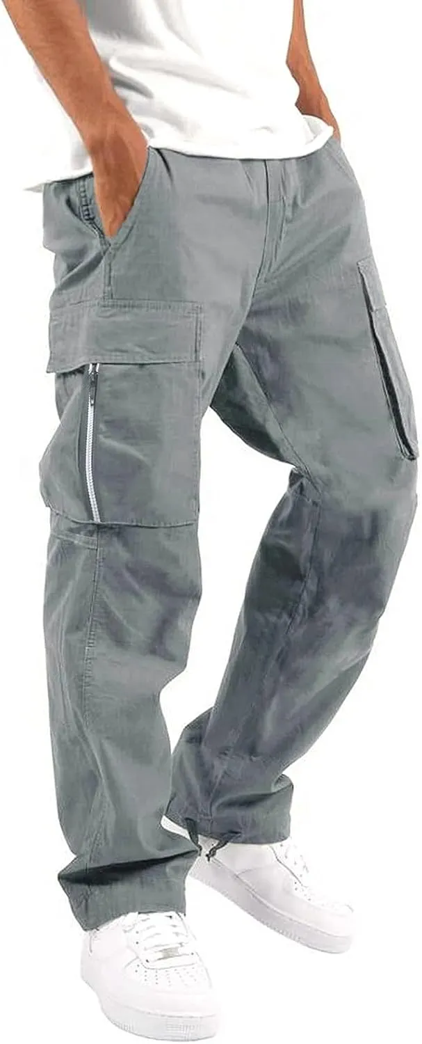 Men's Cargo Casual Sweatpants Multi-Pocket Durable Cargo Pants Casual Baggy Cargo Work Travel Pants Loose Fit Pants