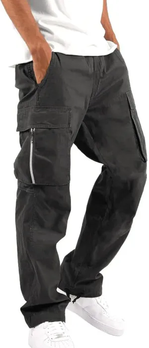 Men's Cargo Casual Sweatpants Multi-Pocket Durable Cargo Pants Casual Baggy Cargo Work Travel Pants Loose Fit Pants
