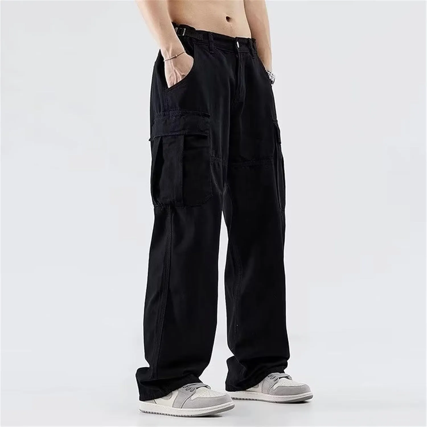 Men's Casual Baggy Cargo Pants with Multi-Pockets Streetwear Wide Leg Trousers Loose Outdoor Hiking Streetwear Pants