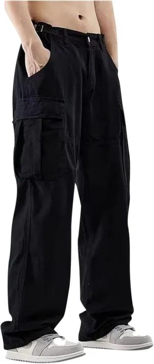 Men's Casual Baggy Cargo Pants with Multi-Pockets Streetwear Wide Leg Trousers Loose Outdoor Hiking Streetwear Pants