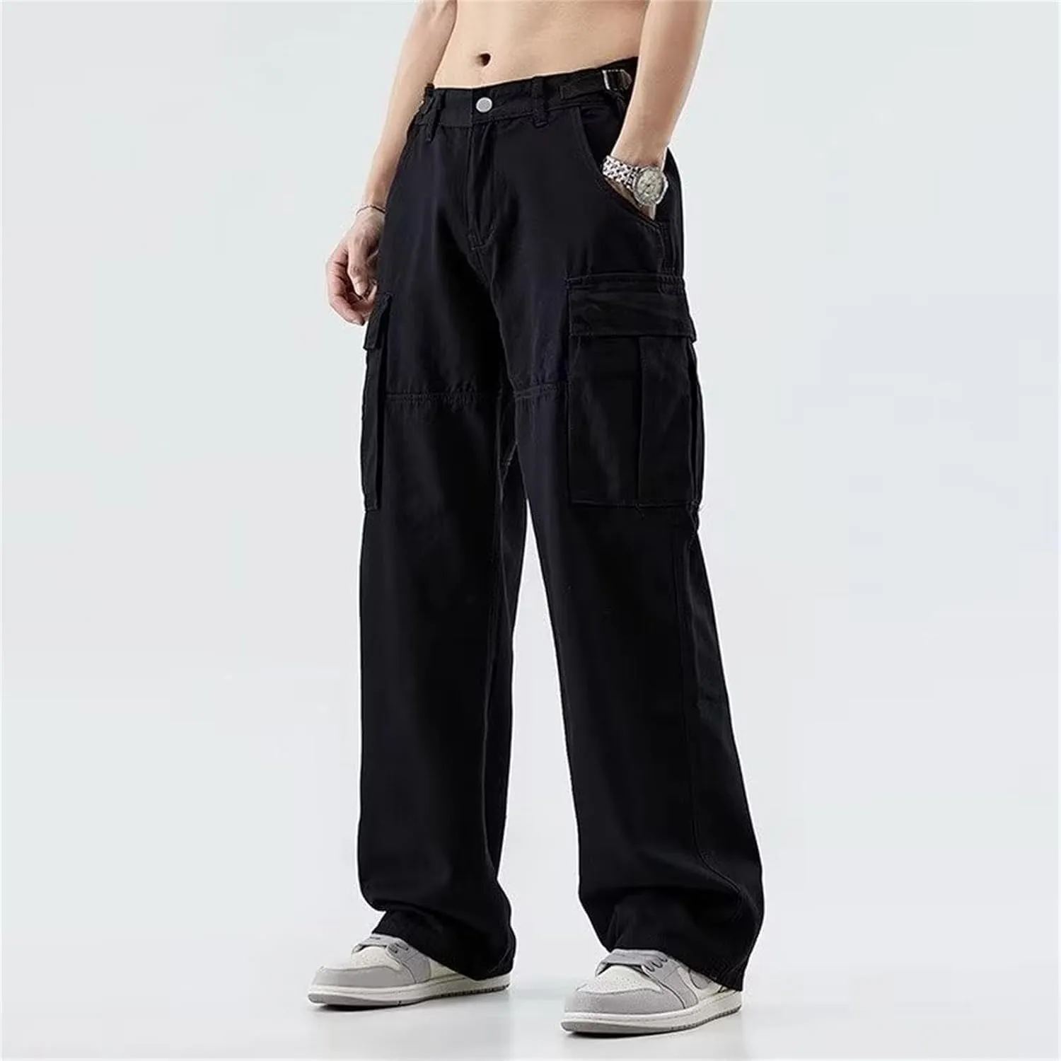 Men's Casual Baggy Cargo Pants with Multi-Pockets Streetwear Wide Leg Trousers Loose Outdoor Hiking Streetwear Pants