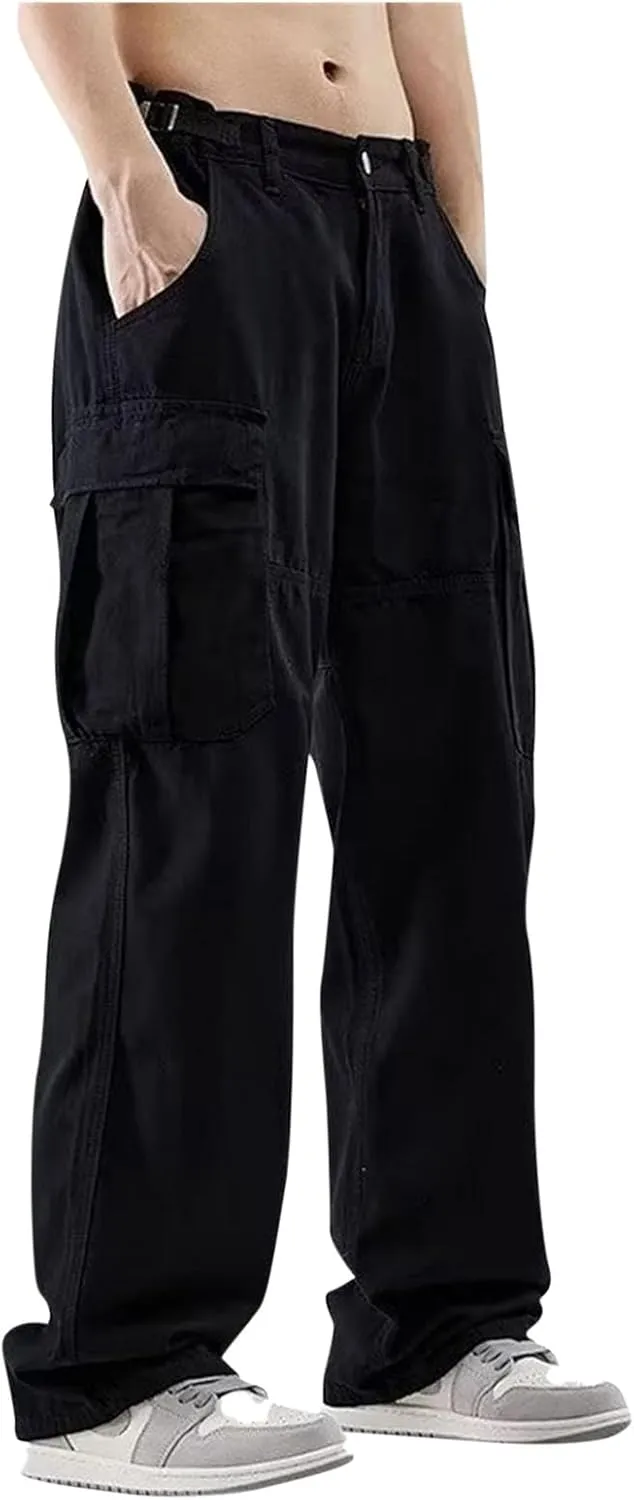 Men's Casual Baggy Cargo Pants with Multi-Pockets Streetwear Wide Leg Trousers Loose Outdoor Hiking Streetwear Pants