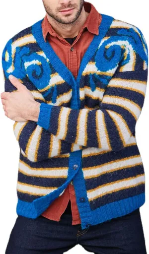 Mens Casual Button Down Cardigan Jacket Men V Neck Cable Knitted Sweater Stripe Color Block Knitwear Top