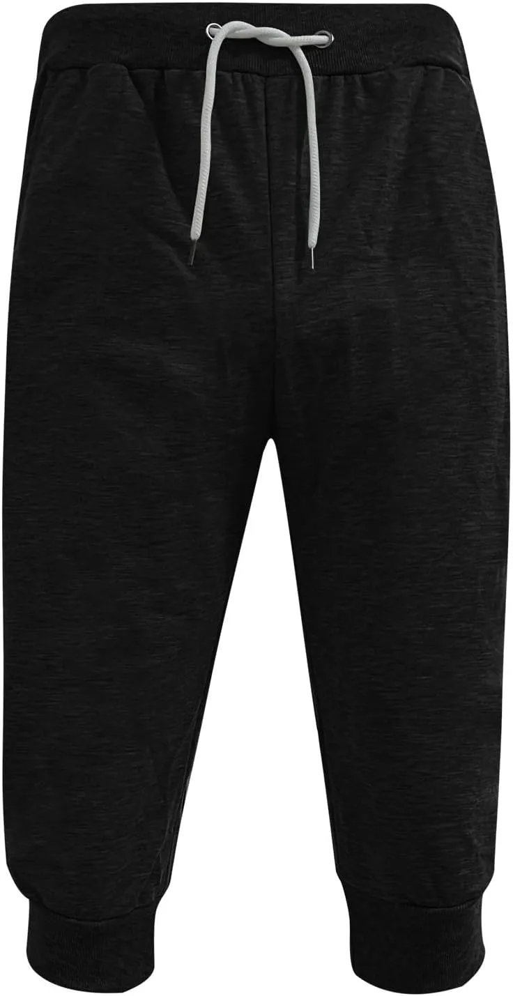 Mens Casual Capri Pants 3/4 Jogger Yoga Pants Solid Color Cropped Trousers Elastic Waist Drawstring Sweatpants Sports