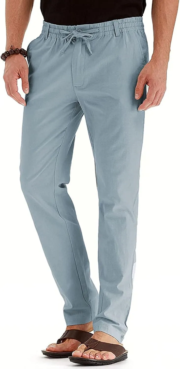 Mens Casual Chino Trouser Cotton Jogger Drawstring Elastic Waist Pants Solid Athletic Sweat Pants Pyjama Bottoms
