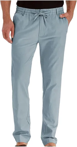 Mens Casual Chino Trouser Cotton Jogger Drawstring Elastic Waist Pants Solid Athletic Sweat Pants Pyjama Bottoms