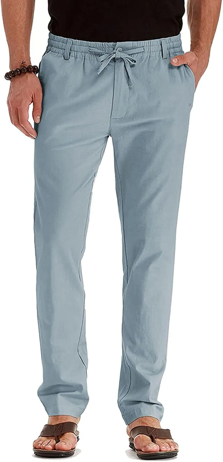Mens Casual Chino Trouser Cotton Jogger Drawstring Elastic Waist Pants Solid Athletic Sweat Pants Pyjama Bottoms
