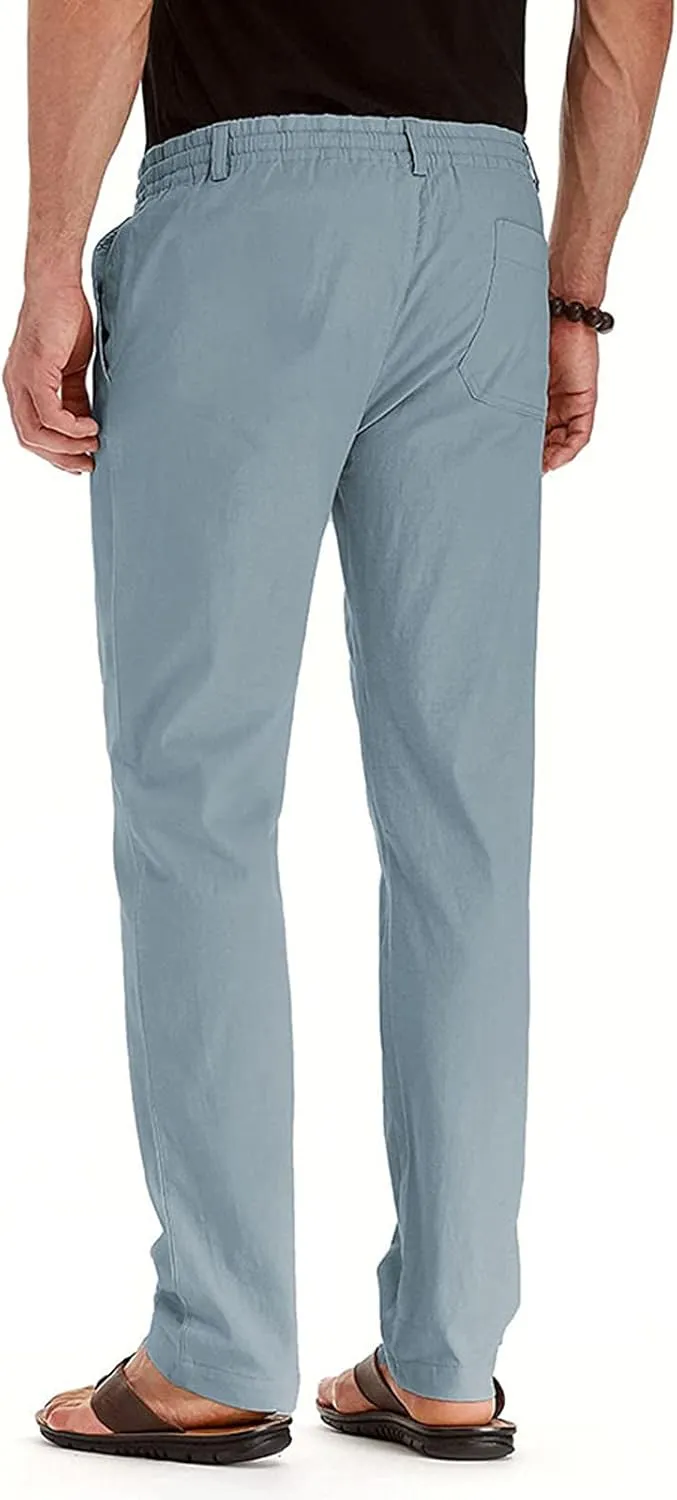Mens Casual Chino Trouser Cotton Jogger Drawstring Elastic Waist Pants Solid Athletic Sweat Pants Pyjama Bottoms