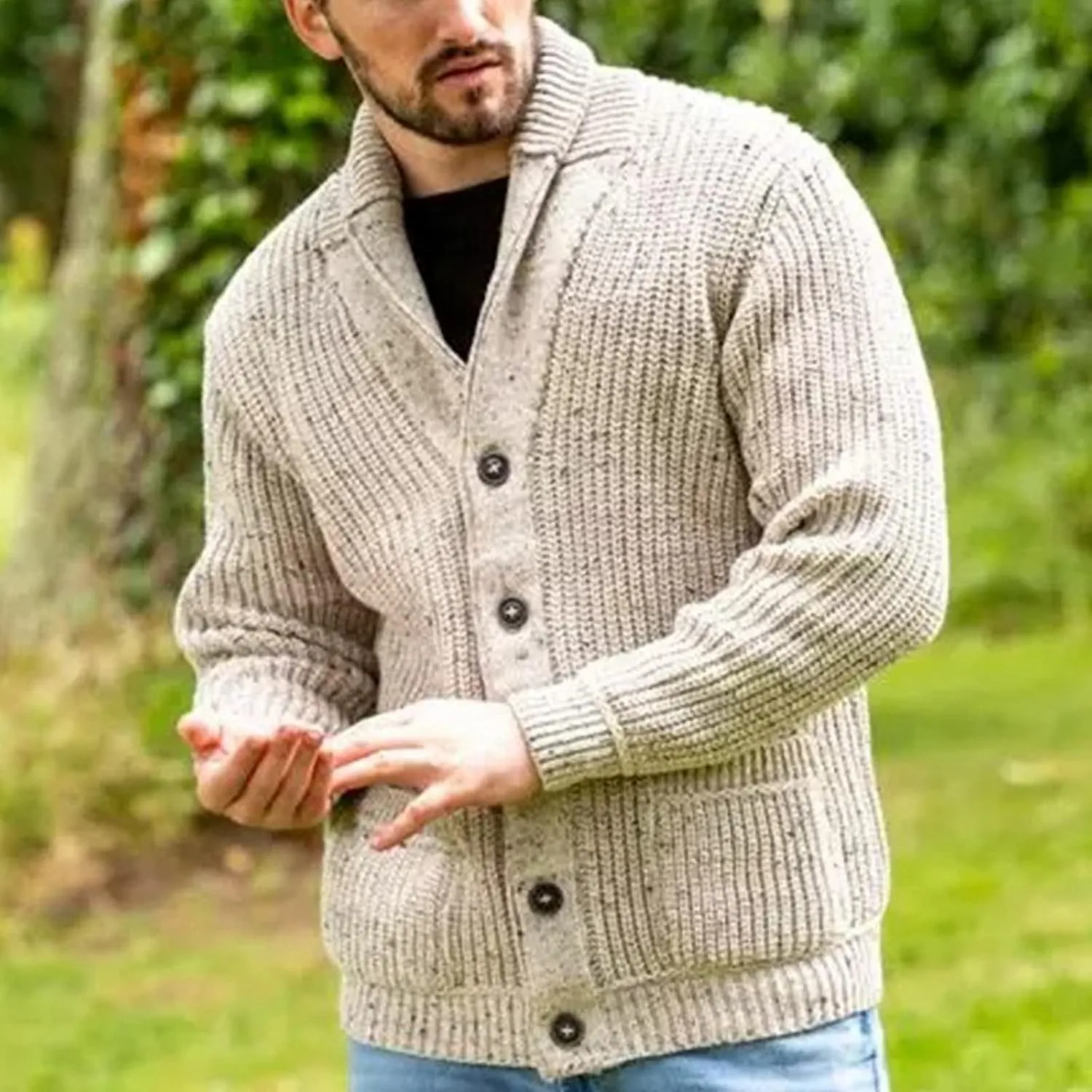 Men's Casual Shawl Collar Knit Cardigan Men's Shawl Collar Button Down Knitted Cardigan Sweaters