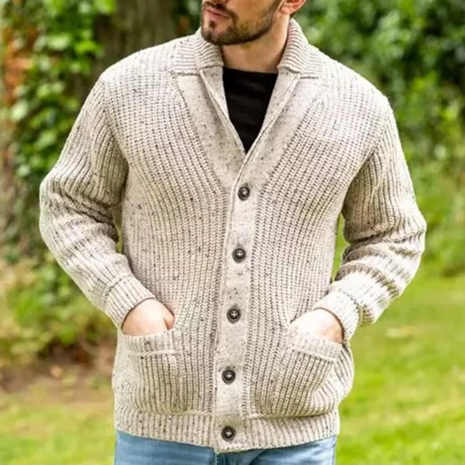 Men's Casual Shawl Collar Knit Cardigan Men's Shawl Collar Button Down Knitted Cardigan Sweaters