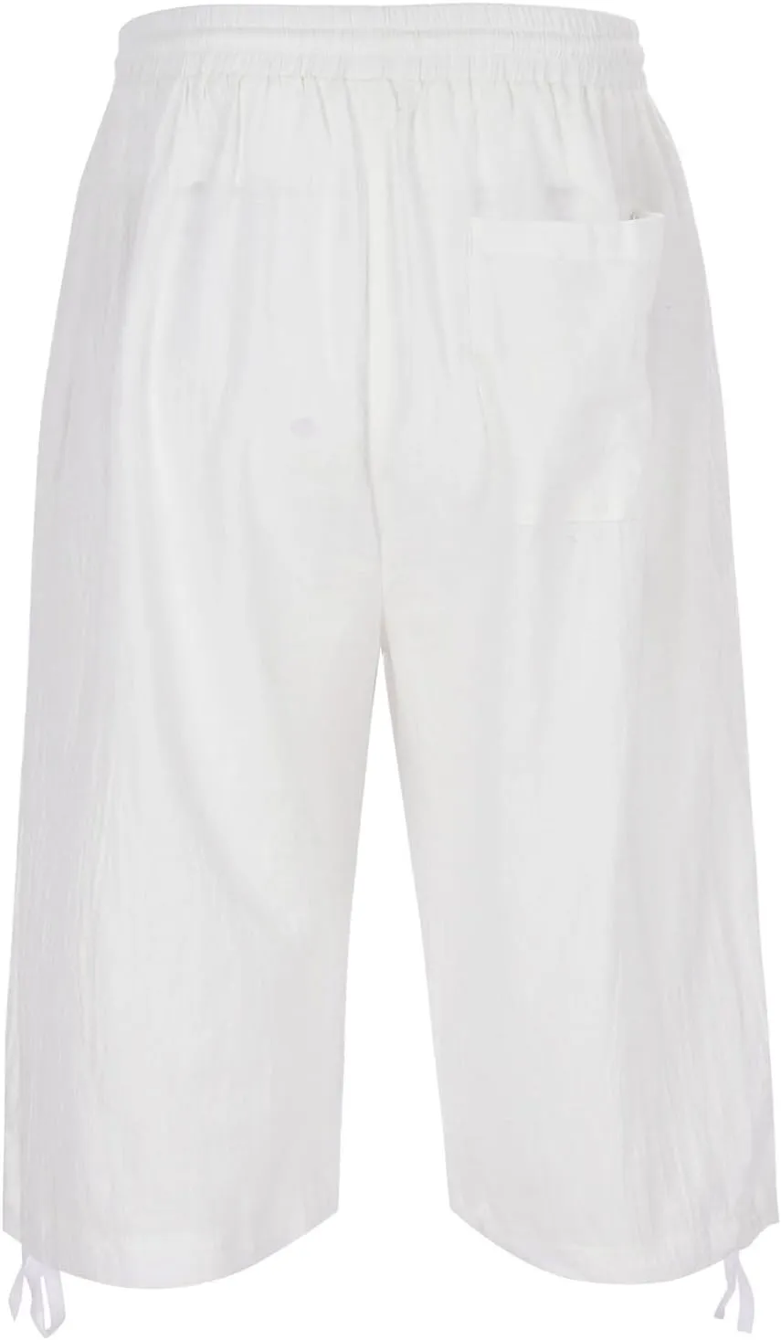 Mens Cotton and Linen Capri Pants Expandable Waist Drawstring Fashion Solid Cropped Pant Summer Loose Workout Jogger Trousers