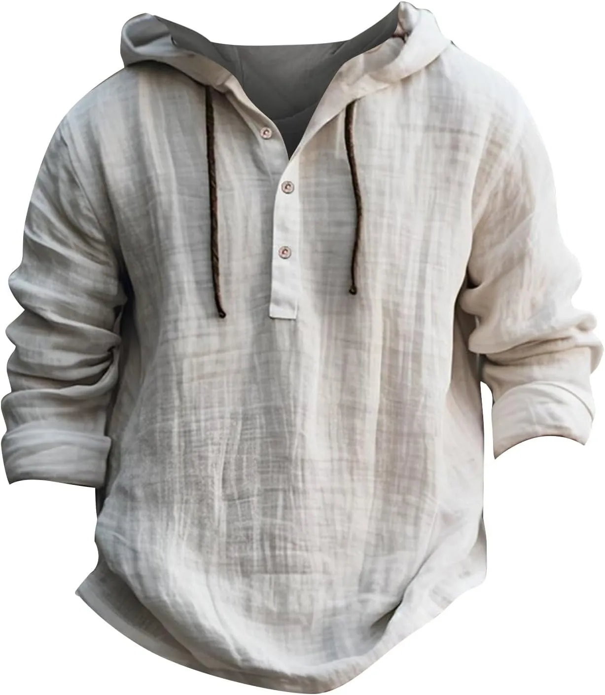 Mens Cotton Linen Hoodie,Long Sleeve Lightweight Breathable Hooded Button Down Shirt Spring Fall Casual Top