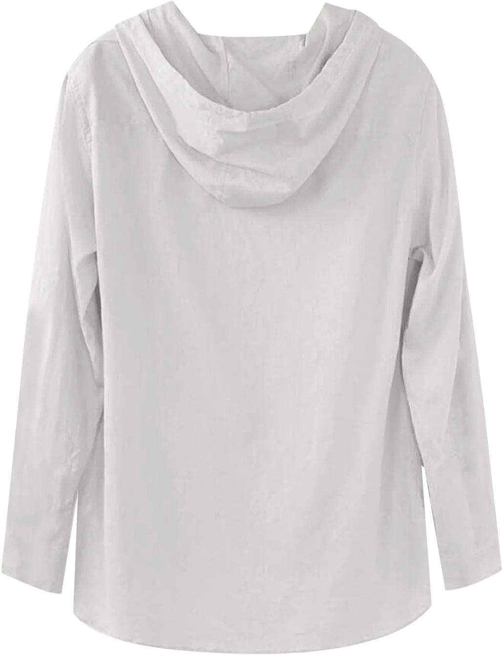 Mens Cotton Linen Hoodie,Long Sleeve Lightweight Breathable Hooded Button Down Shirt Spring Fall Casual Top