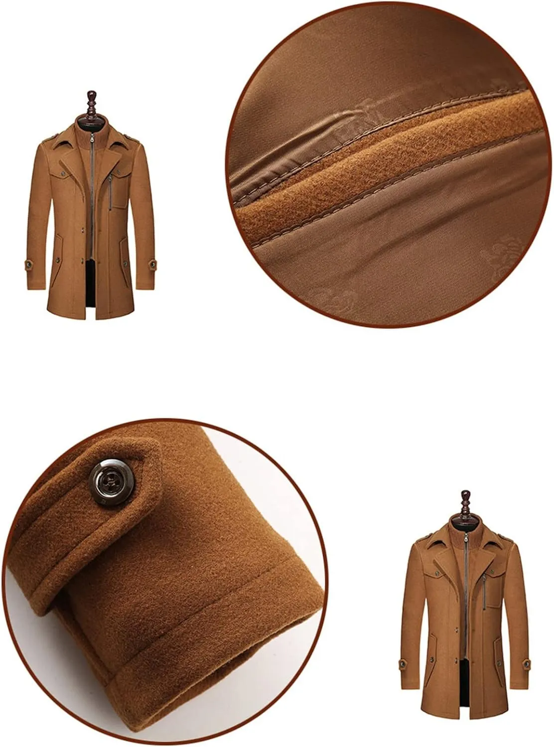 Men's Double Breasted Trench Coat Winter Warm Solid Color Pockets Hooded Coat Men'S Men's Double Breasted Trench