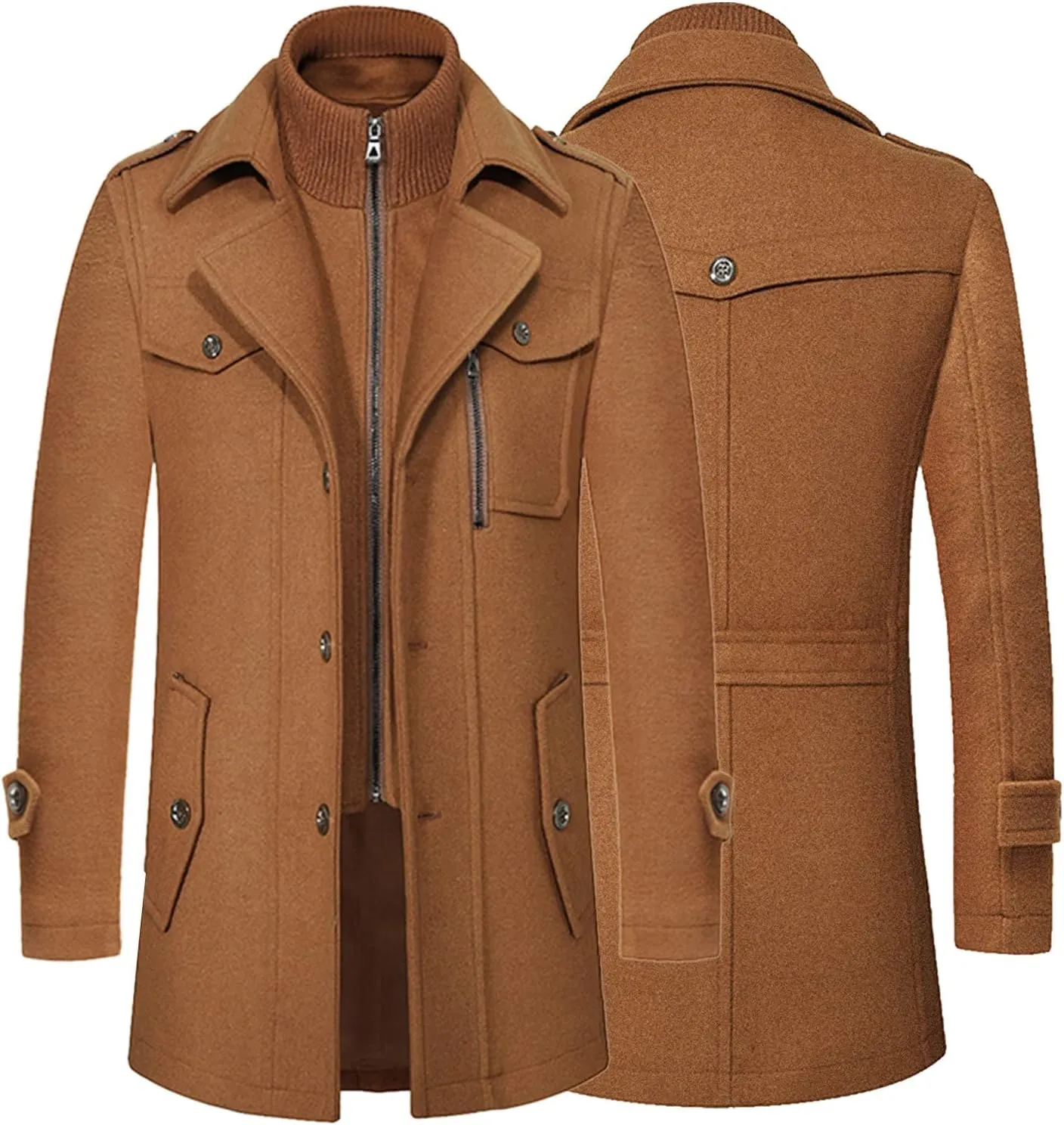 Men's Double Breasted Trench Coat Winter Warm Solid Color Pockets Hooded Coat Men'S Men's Double Breasted Trench