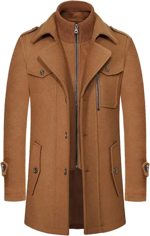 Men's Double Breasted Trench Coat Winter Warm Solid Color Pockets Hooded Coat Men'S Men's Double Breasted Trench