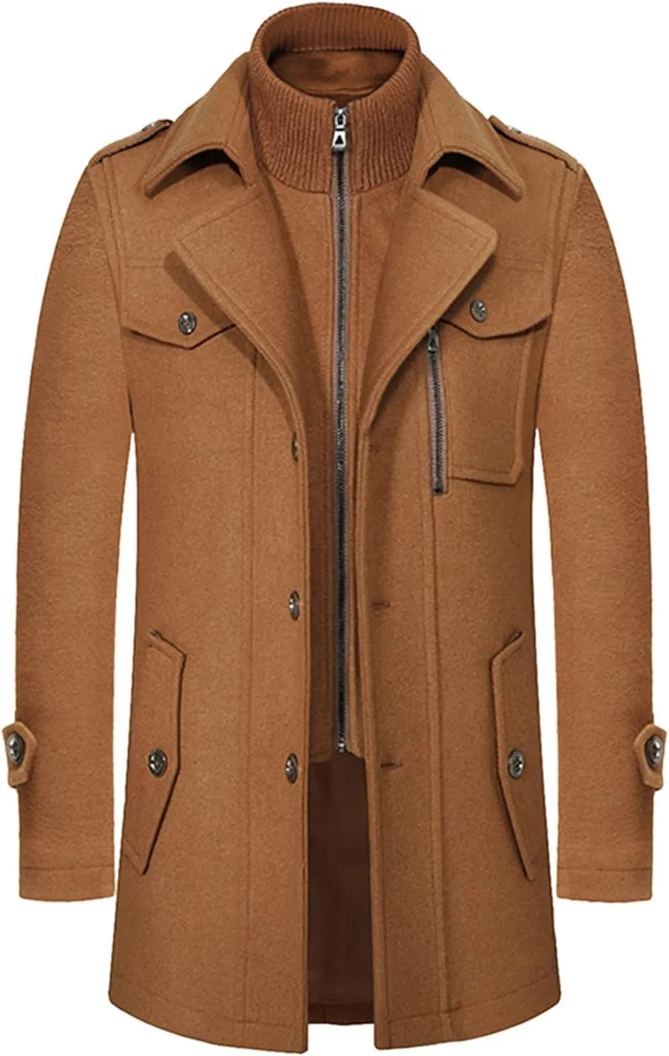 Men's Double Breasted Trench Coat Winter Warm Solid Color Pockets Hooded Coat Men'S Men's Double Breasted Trench