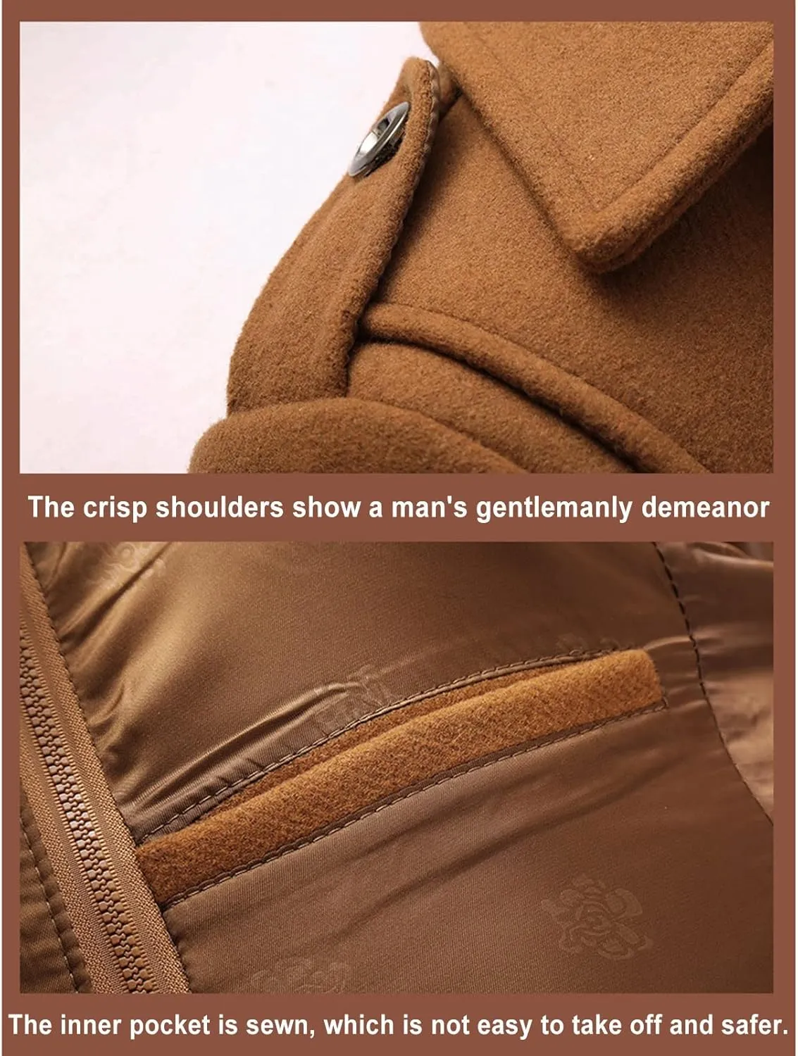 Men's Double Breasted Trench Coat Winter Warm Solid Color Pockets Hooded Coat Men'S Men's Double Breasted Trench