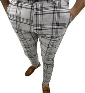 Men's Fashion Stretch Dress Pants Slim Fit Plaid Trousers Classic Business Suit Pants Casual Flat Front Golf Trousers