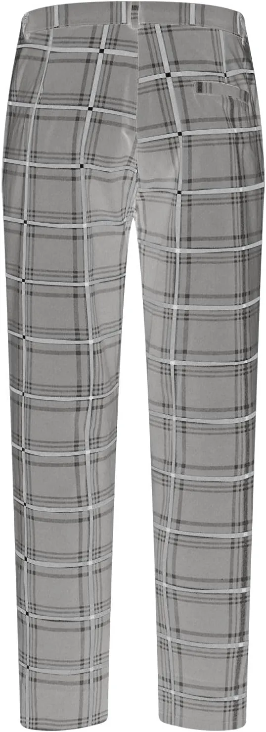 Men's Fashion Stretch Dress Pants Slim Fit Plaid Trousers Classic Business Suit Pants Casual Flat Front Golf Trousers