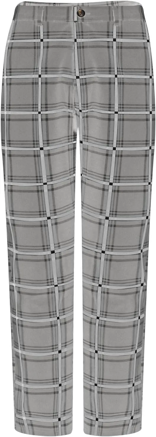 Men's Fashion Stretch Dress Pants Slim Fit Plaid Trousers Classic Business Suit Pants Casual Flat Front Golf Trousers