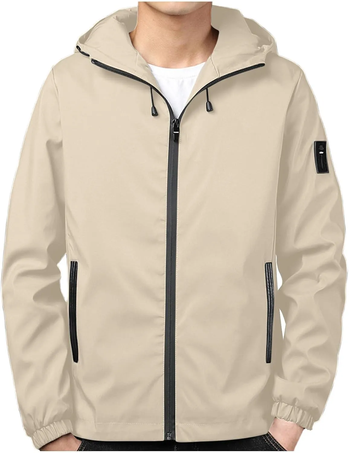 Men's Lightweight Softshell Hooded Jacket Waterproof Rain Shell Jacket for Golf Cycling Hiking Windbreaker