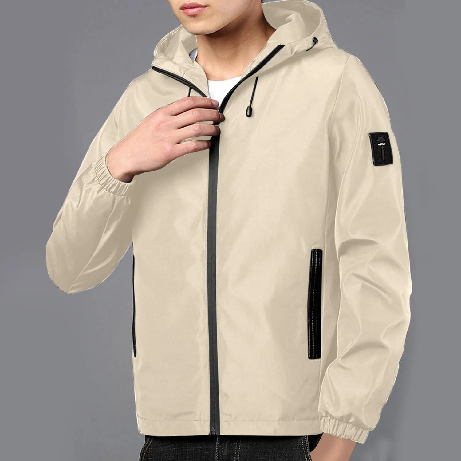 Men's Lightweight Softshell Hooded Jacket Waterproof Rain Shell Jacket for Golf Cycling Hiking Windbreaker