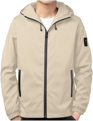 Men's Lightweight Softshell Hooded Jacket Waterproof Rain Shell Jacket for Golf Cycling Hiking Windbreaker