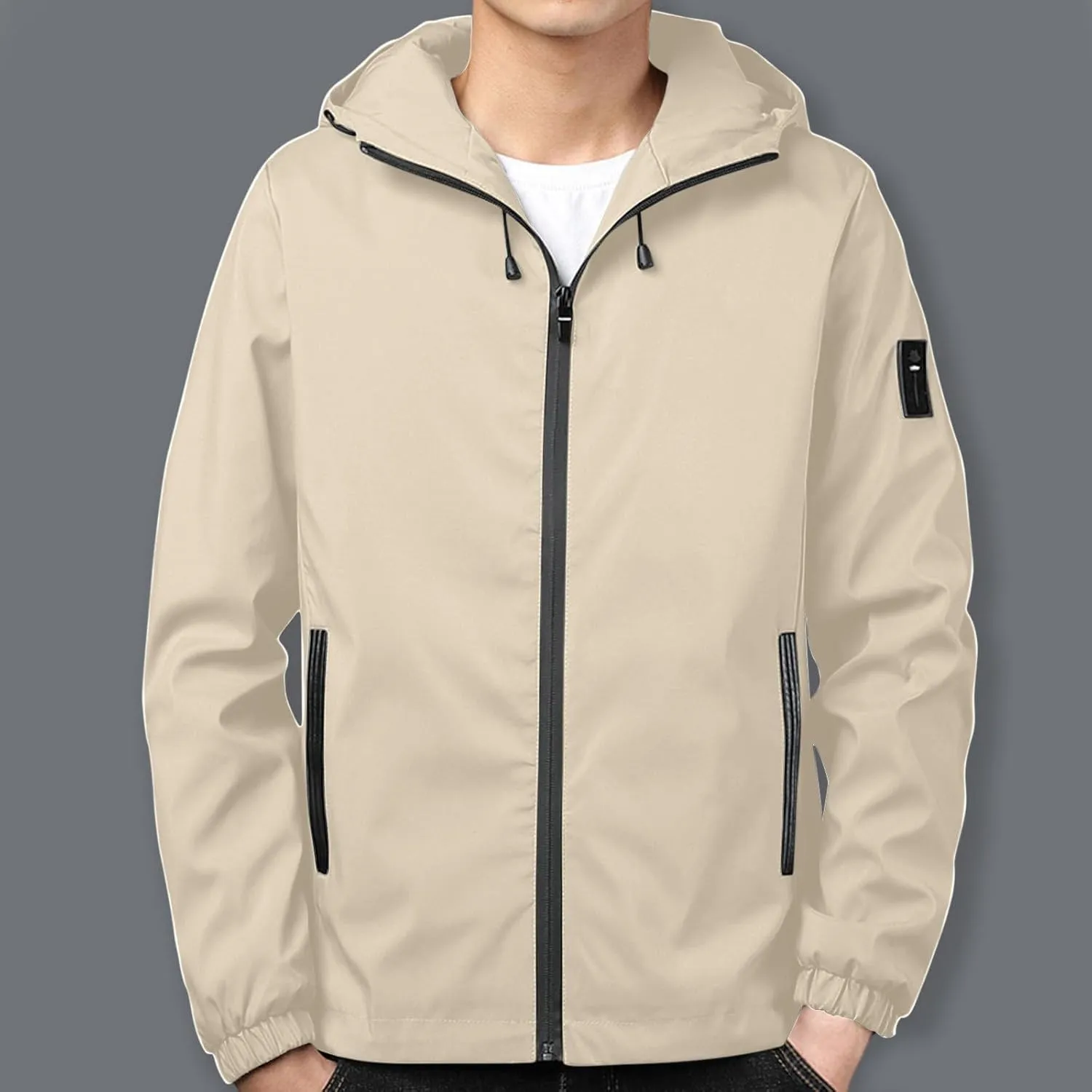 Men's Lightweight Softshell Hooded Jacket Waterproof Rain Shell Jacket for Golf Cycling Hiking Windbreaker