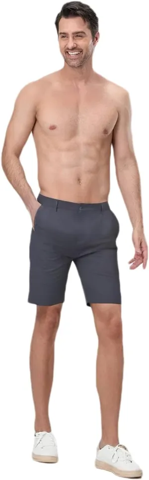 Mens Linen Shorts Solid Straight Leg Knee Length Short Trousers with Pocket Summer Casual Bottoms
