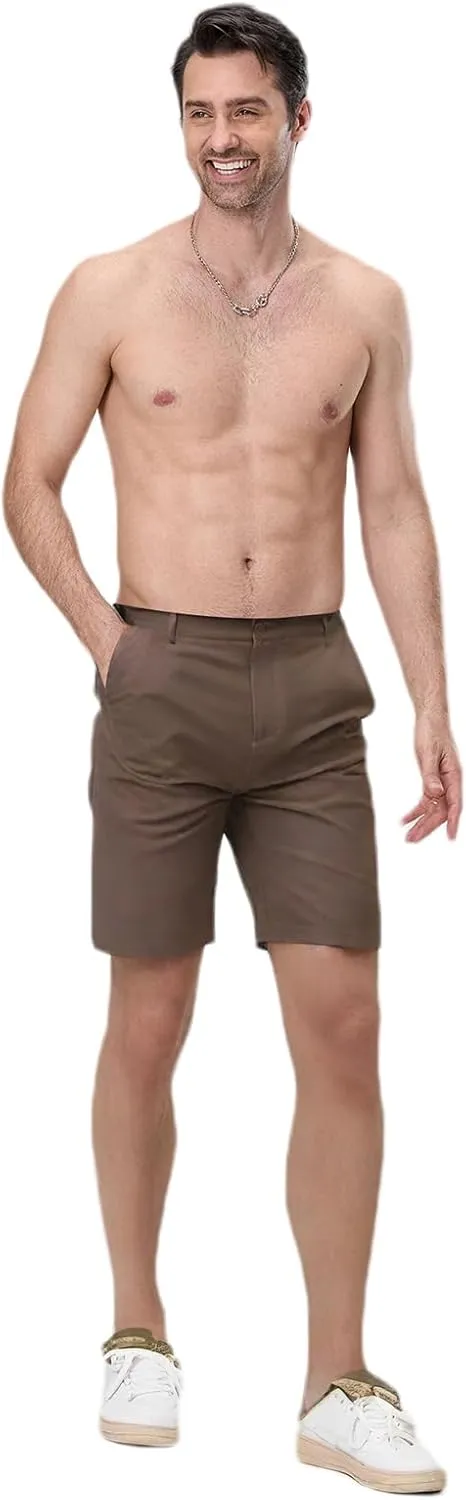 Mens Linen Shorts Solid Straight Leg Knee Length Short Trousers with Pocket Summer Casual Bottoms