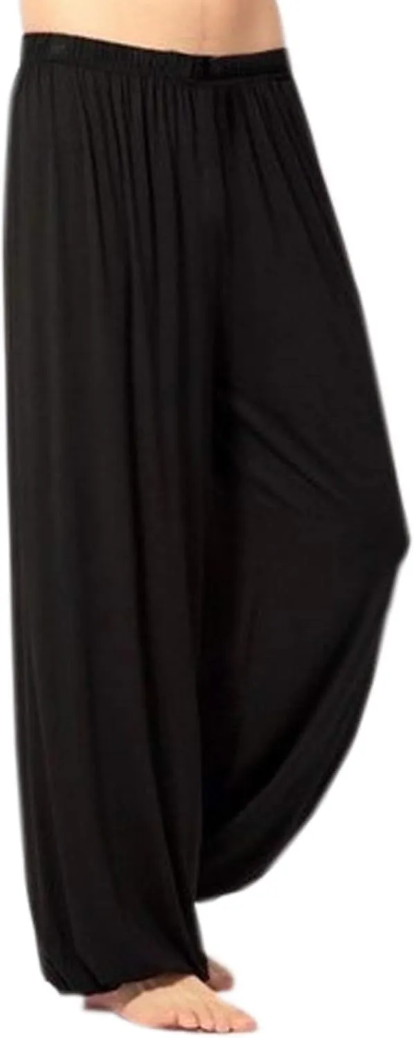 Mens Loose Yoga Pants Lounge Pajama Bottoms Modal Sport Dance Harem Pants Black XXL