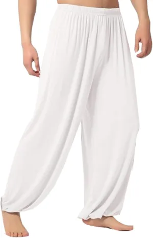 Mens Loose Yoga Pants Lounge Pajama Bottoms Modal Sport Dance Harem Pants White XXL