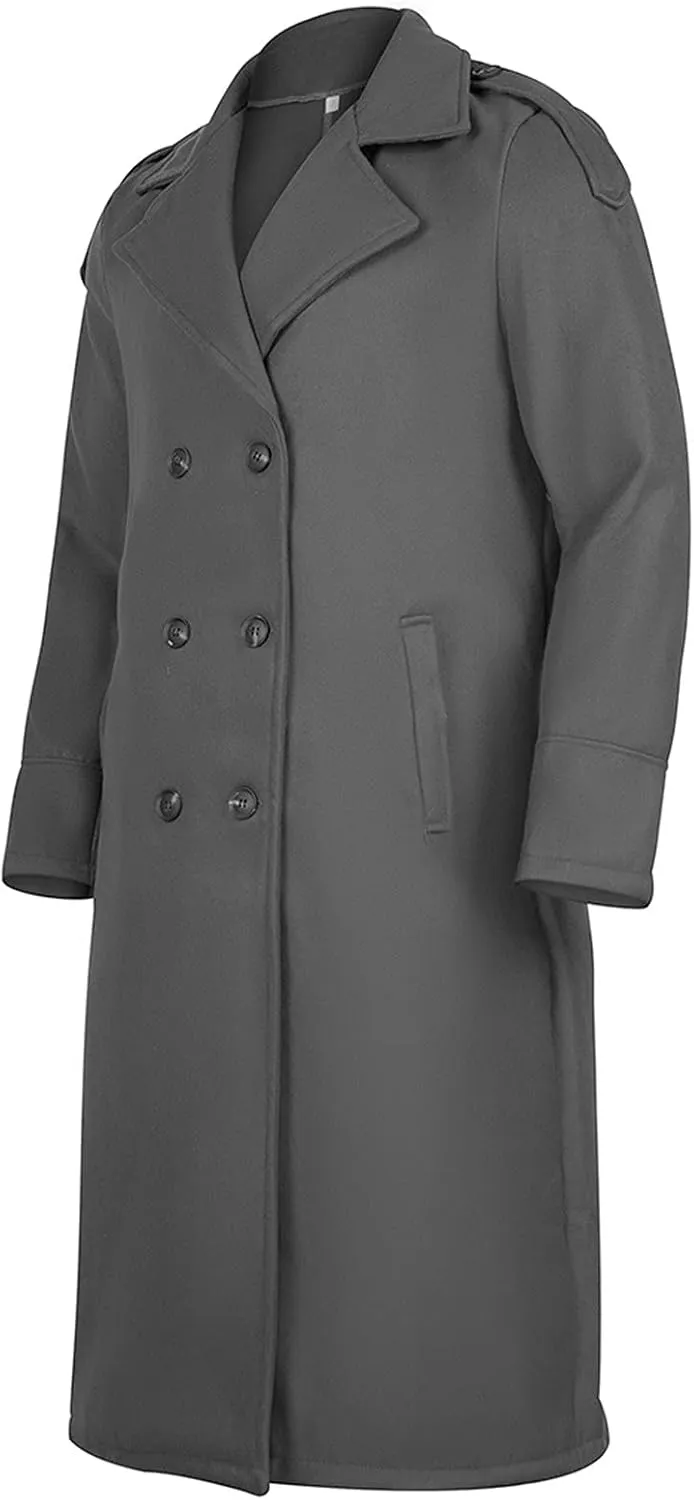 Men's Oversized Notched Long Faux Wool Blend Trench Coat Single Breasted Knee Length Lapel Winter Jackets