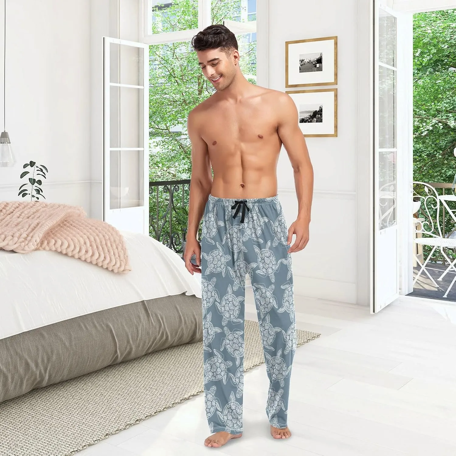Men's Pajama Pants Super Soft Sea Turtles Sleep Lounge Pants Pjs Bottoms with Pockets