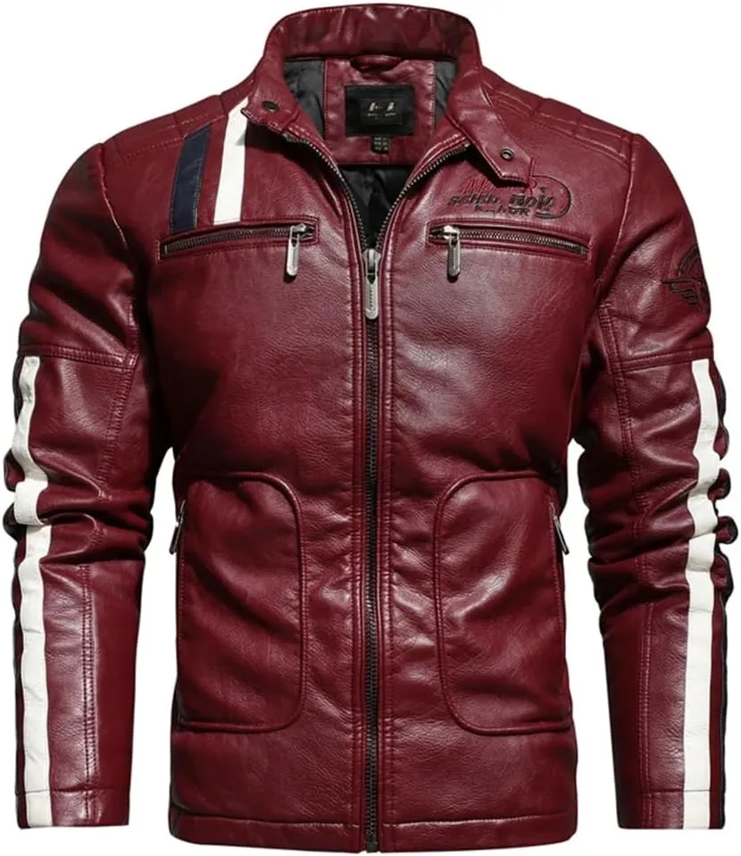 Men's PU Jackets Vintage Moto Leather Jackets Biker Faux Leather Zipper Coats