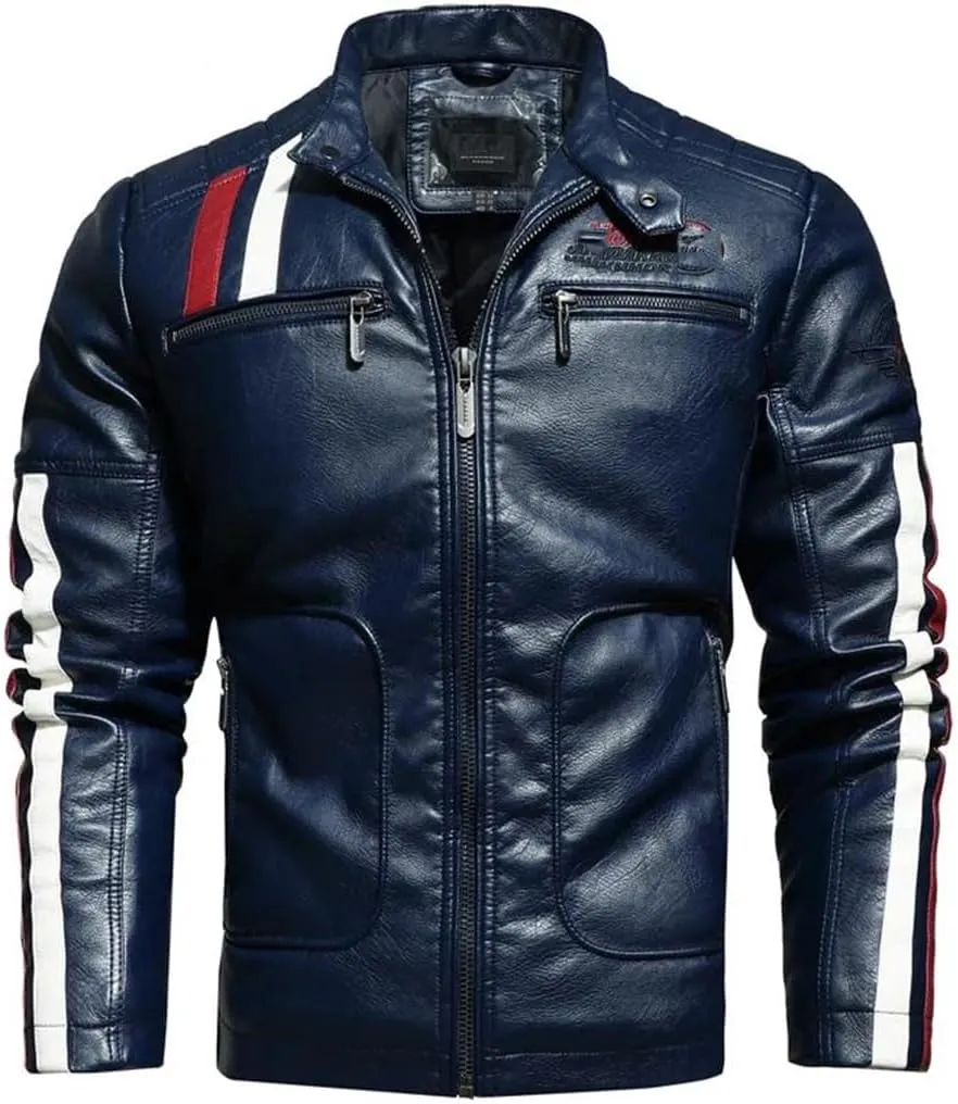 Men's PU Jackets Vintage Moto Leather Jackets Biker Faux Leather Zipper Coats