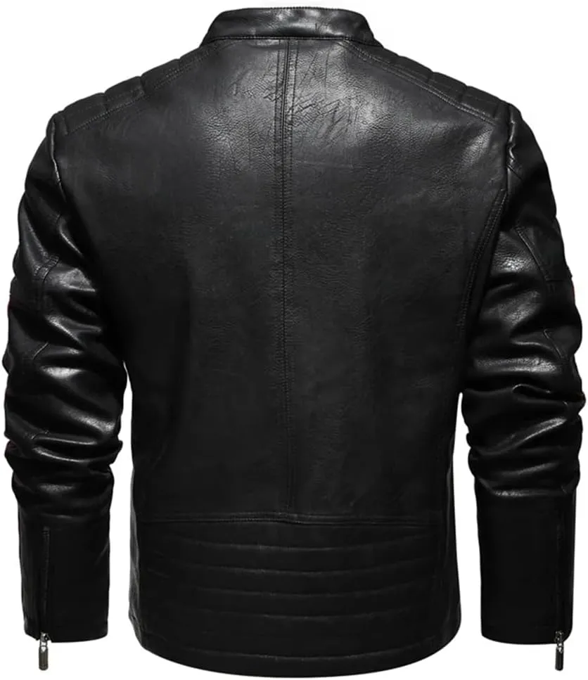 Men's PU Jackets Vintage Moto Leather Jackets Biker Faux Leather Zipper Coats
