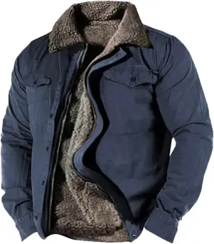 Mens Sherpa Jacket Fleece Line Western Plaid Flannel Zip Up Thickened Thermal Construction for Seeking Heavyweight