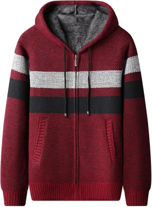Mens Sherpa Lined Hoodie Fashion Color Block Hooded Hoodies Full-Zip Thicken Jackets Winter Warm Fuzzy Outerwear