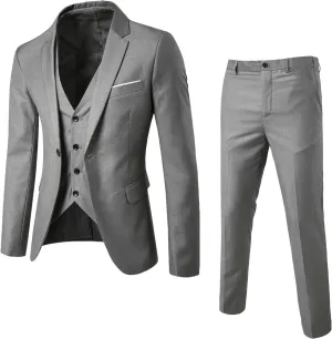 Mens Slim Fit 3 Piece Suit,One Button Solid Blazer Dress Business Wedding Party Jacket Vest & Pants Set