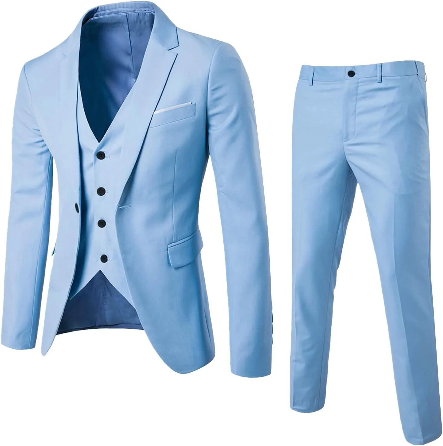 Mens Slim Fit 3 Piece Suit,One Button Solid Blazer Dress Business Wedding Party Jacket Vest & Pants Set