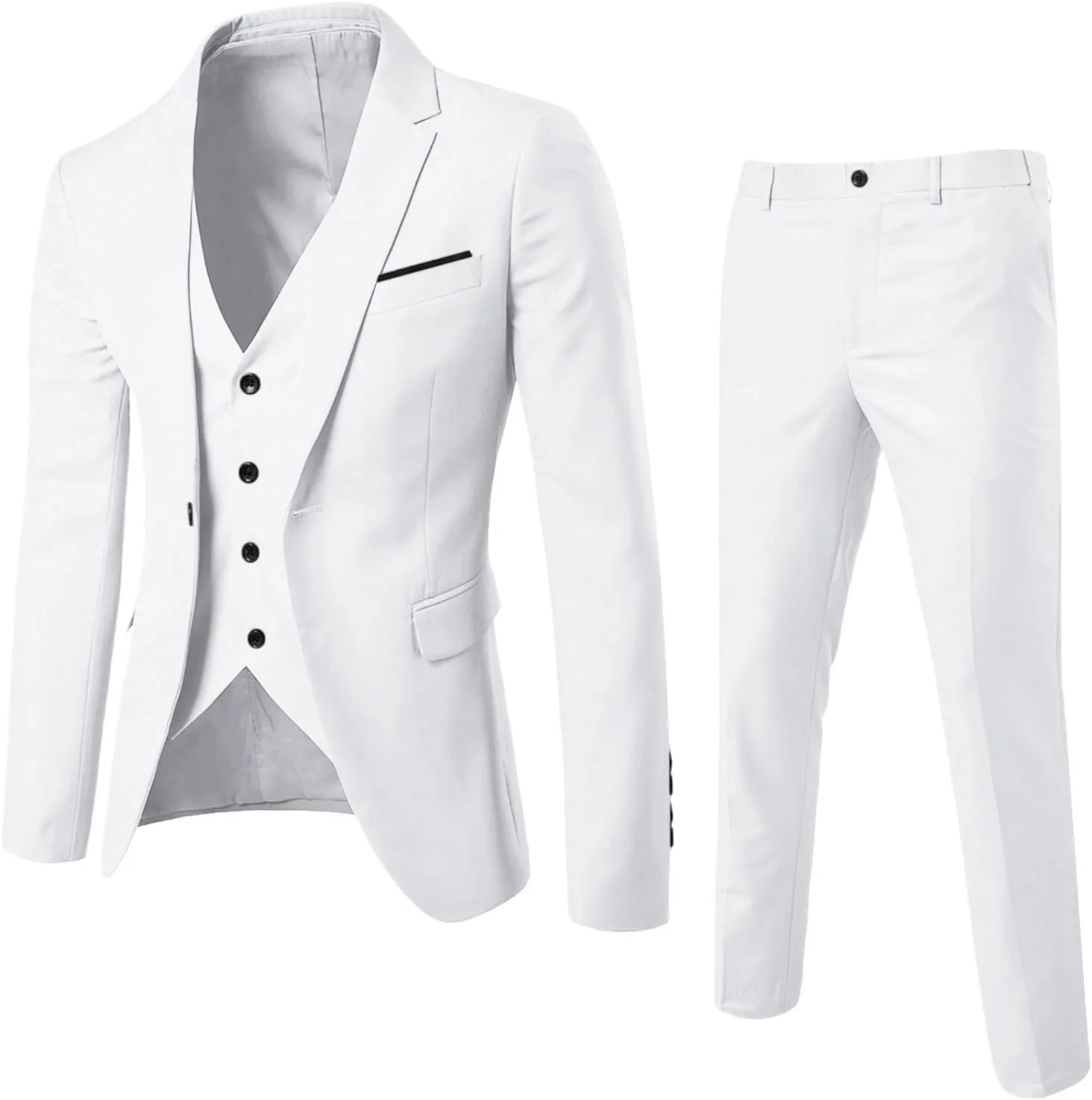 Mens Slim Fit 3 Piece Suit,One Button Solid Blazer Dress Business Wedding Party Jacket Vest & Pants Set